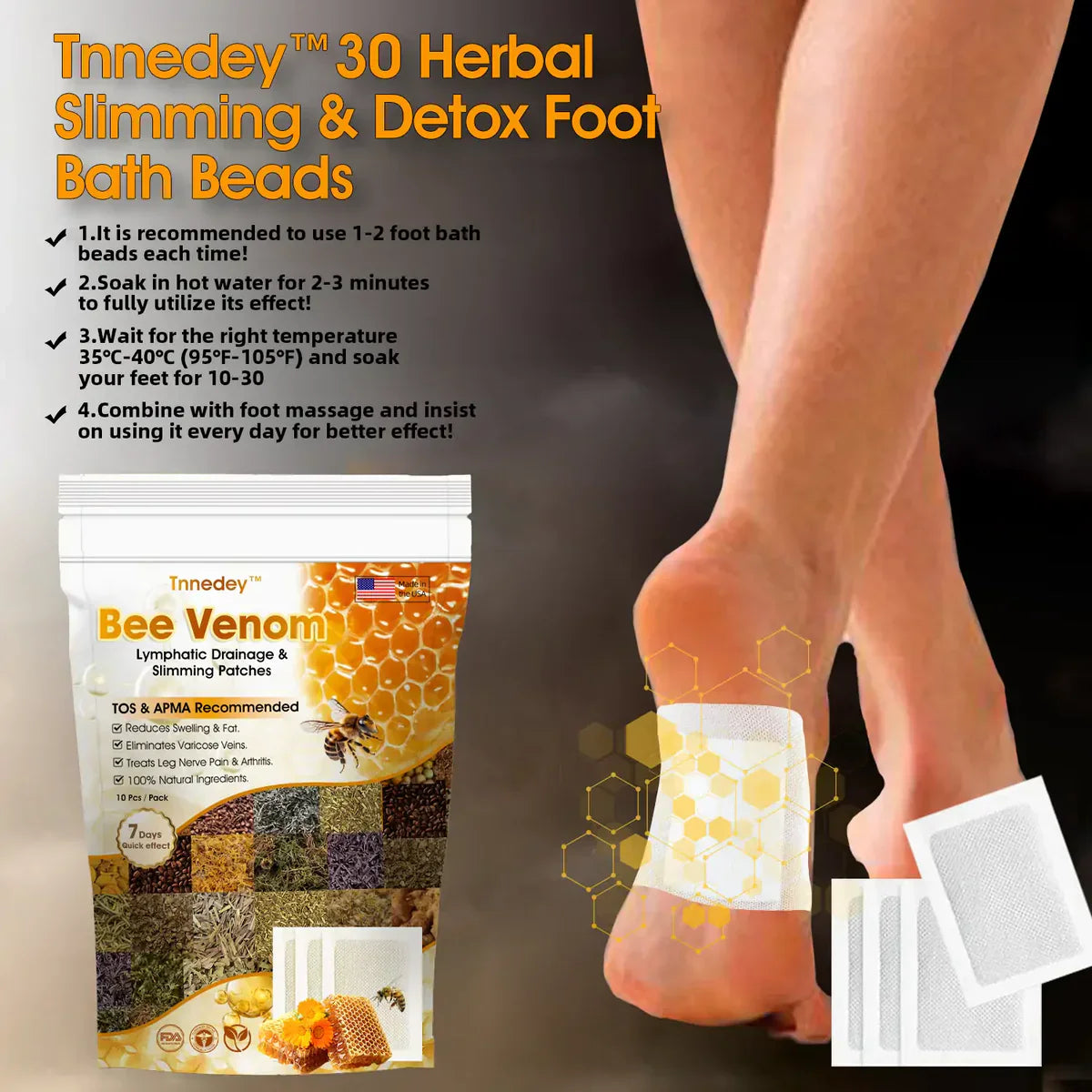 🌿 Buy 1 Get 1 FREE – Bee Venom Lymphatic Drainage & Slimming Foot Patches 👣